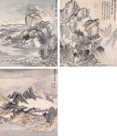 恽寿平 仿古山水（三帧） 镜心